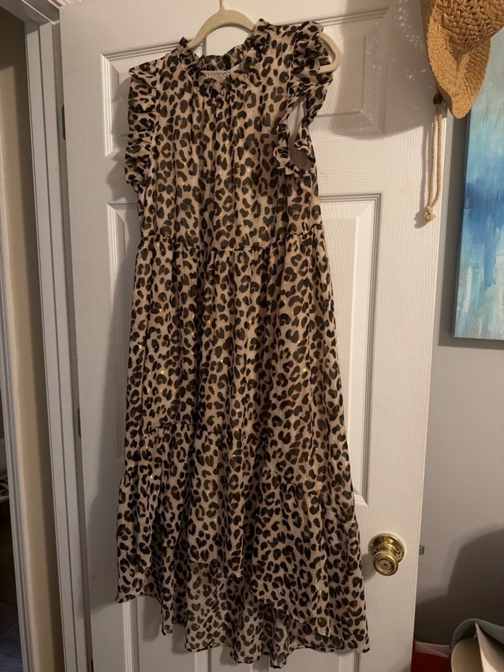 Women’s Leopard Print Ruffle Sleeve Dress